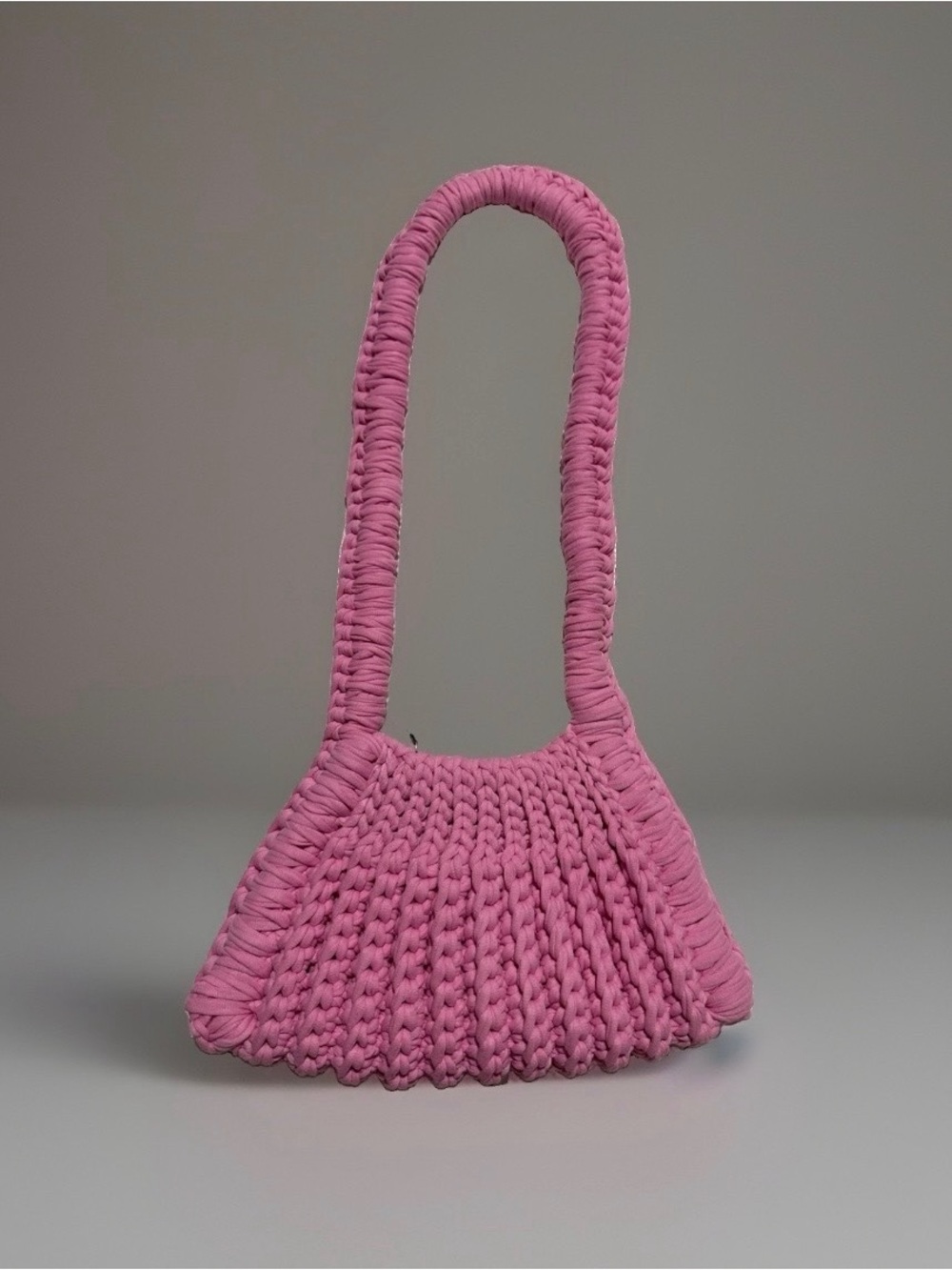 Handmade Pink Crochet Shoulder Bag with Heart Charm - Picture 2 of 5